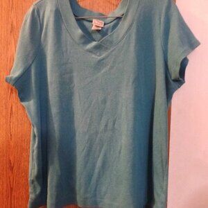 Fashion Bug Ladies' Teal Blue Short Sleeve V-Neck Pullover, Size 18/20